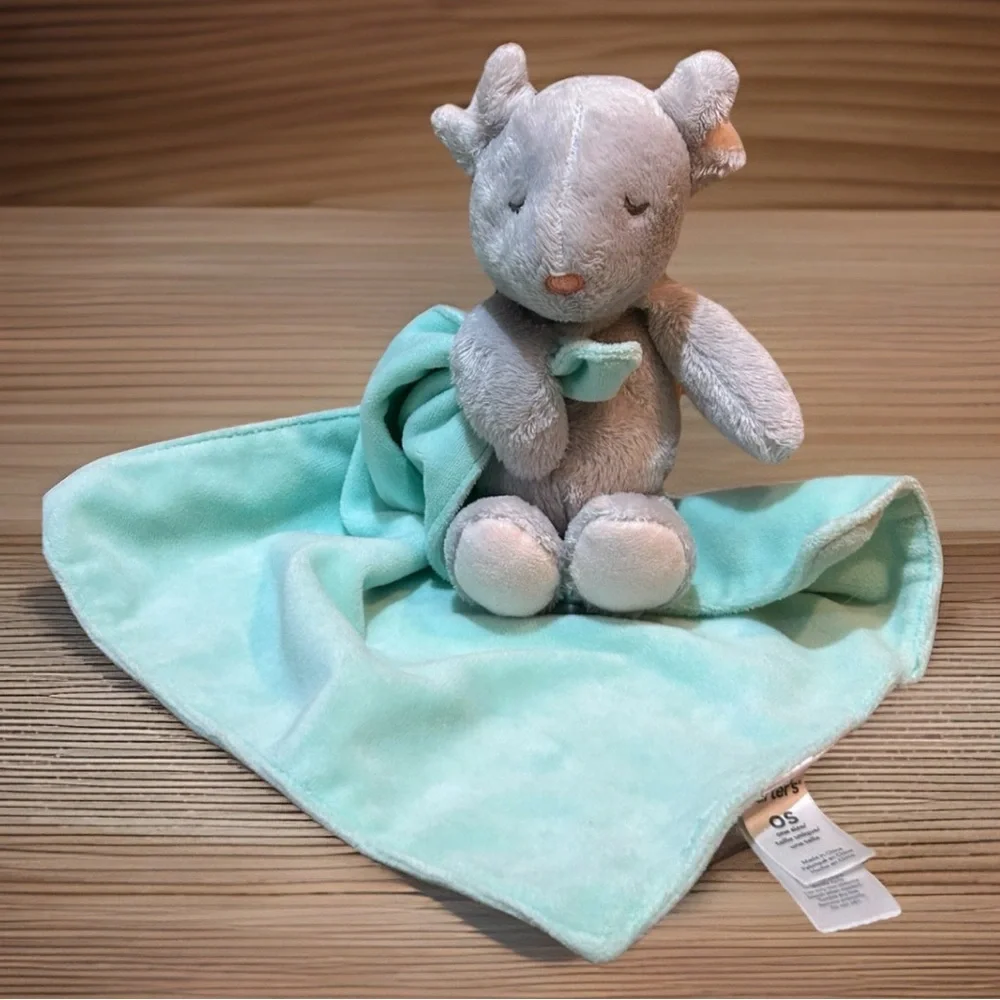 Carter’s Gray Mouse Mint Aqua Blanket Rattle Lovey 2014